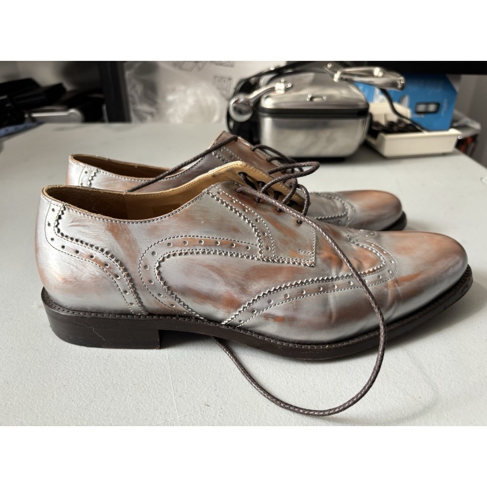 HARRYS OF LONDON Brown/silver Leather SIZE US 9.5 EUR 44 MADE IN ITALY Oxfords
